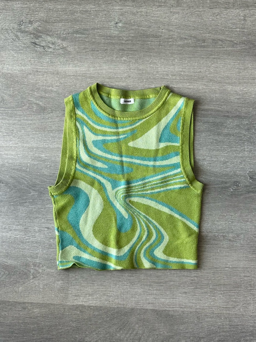 Garage Green and Teal Swirl Knit Tank Top Crop Top